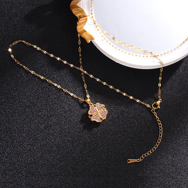 Presentski Rotating Sparkling Lucky Four-Leaf Clover Pendant Spinner Necklace TSN016