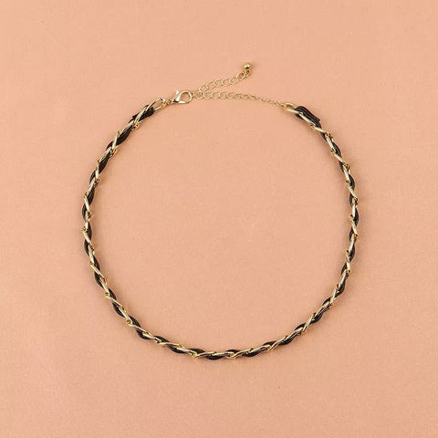 [TN128] Presentski Black Rope Woven Spiral Neck Chain