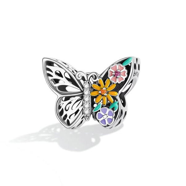 Presentski Butterfly Charm Pendant Sterling Silver fit Original Bracelet Shining Flower Charms