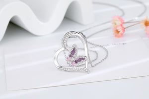 Presentski Heart Shaped Hollow Butterfly Pendant Necklace TN008