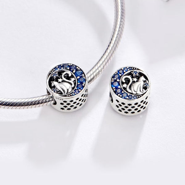 Presentski Silver Moon Cat Beads Flower Retro Pattern Charms Pendant Fit Original DIY Bracelet Necklace