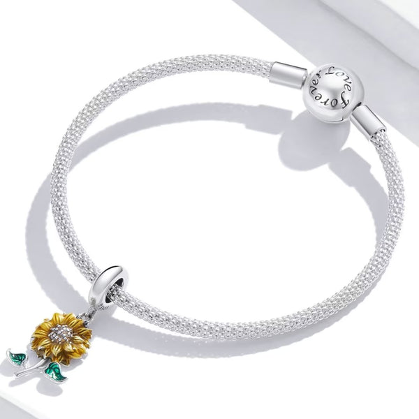 Presentski Retro S925 Sunflower Charm Pendant fit for Women Original Bracelet or Necklace