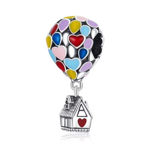 Presentski Silver Enamel Colorful Hot Air Balloon House Pendant for Original Bracelet Bangle Women DIY Making