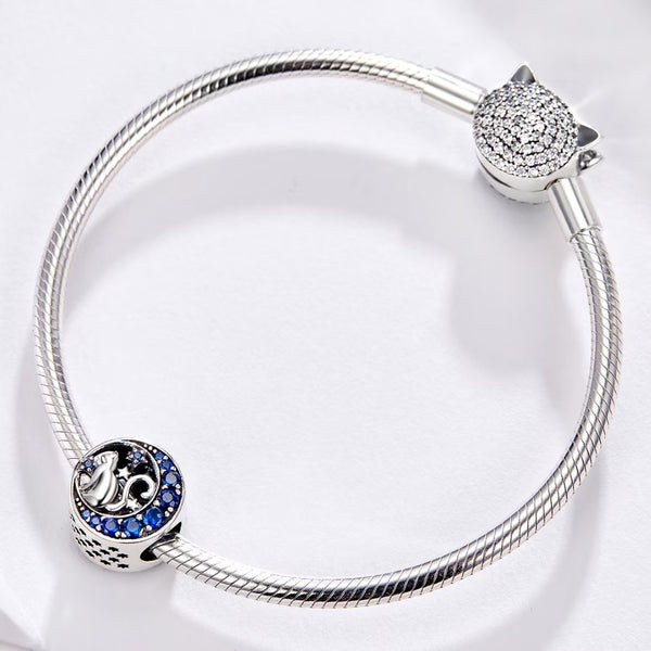 Presentski Silver Moon Cat Beads Flower Retro Pattern Charms Pendant Fit Original DIY Bracelet Necklace