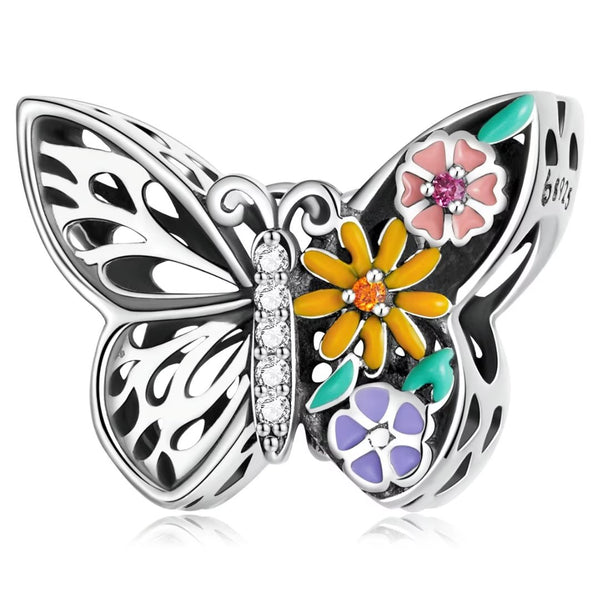 Presentski Butterfly Charm Pendant Sterling Silver fit Original Bracelet Shining Flower Charms