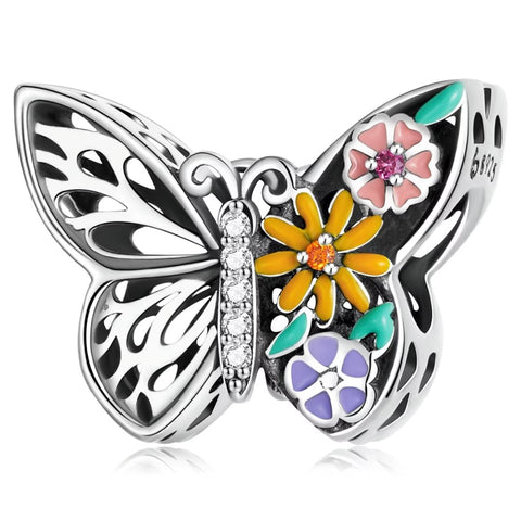 Presentski Butterfly Charm Pendant Sterling Silver fit Original Bracelet Shining Flower Charms