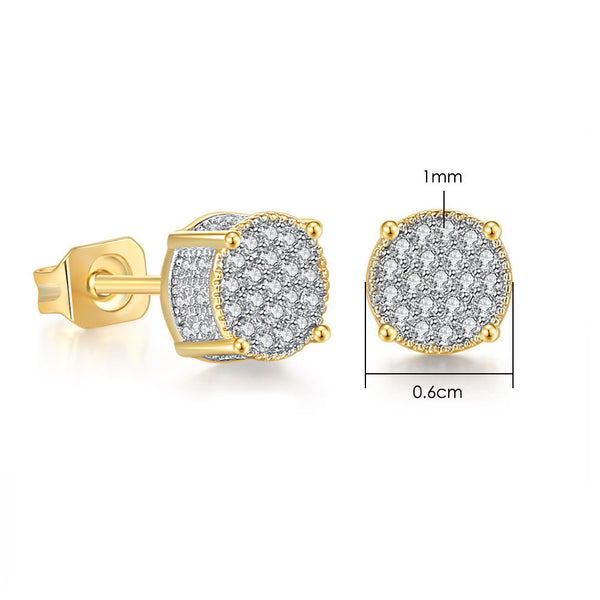 Presentski Full Diamond Hip-hop Earrings Cubic Zircon Micro Inlay Color Separation Electroplating Round Earrings for Women and Men