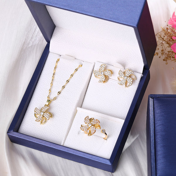 Presentski Windmills Spinner Necklace Ring Earrings Set With Gift Box SP08T