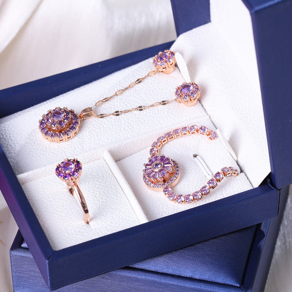 Presentski Purple Spinner Necklace Ring Earring Bracelet Set T4S001