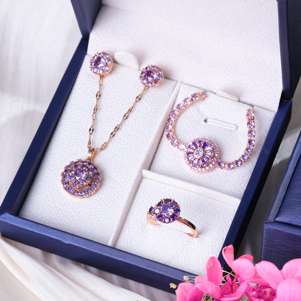 Presentski Purple Spinner Necklace Ring Earring Bracelet Set T4S001