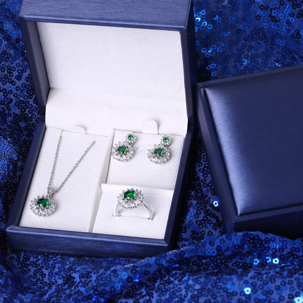 Presentski Green CZ Necklace Ring Earring Set T3S016